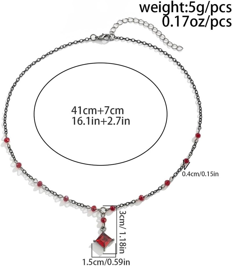 Cicod Gothic Y Necklace,Goth Black Red Crystal Bead Teardrop Necklace,Punk Y Necklace,Halloween Christmas New Year Jewelry Vampire Accessories for Women - Image 4